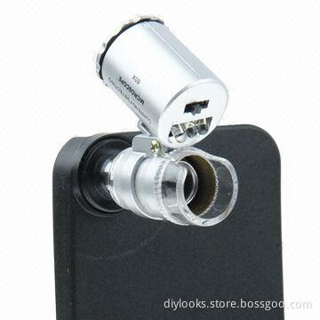 60x Zoom Cellphone Portable Microscope for iPhone 5/5S, Flash Light (White, Purple) + Back Cover